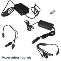 Kit complet station d'énergie autonome portative avec batterie Lithium 1000 Wh, à recharge secteur, allume cigare et solaire 120W semi-rigide, sorties 5V USB, 12V, 220V 