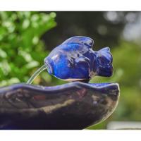 Fontaine solaire poisson céramique émaillée bleu                                