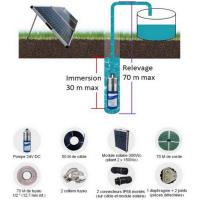 Kit solaire pompe immergée 24-40V complet, pour puits, forage, 720L/H maxi, 70 M maxi