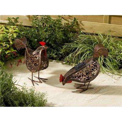 Pack de 2 poules solaires décoratives métal                                     