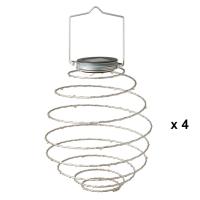 Boite de 4 x suspension solaire Spirale 16 leds blanc chaud                     