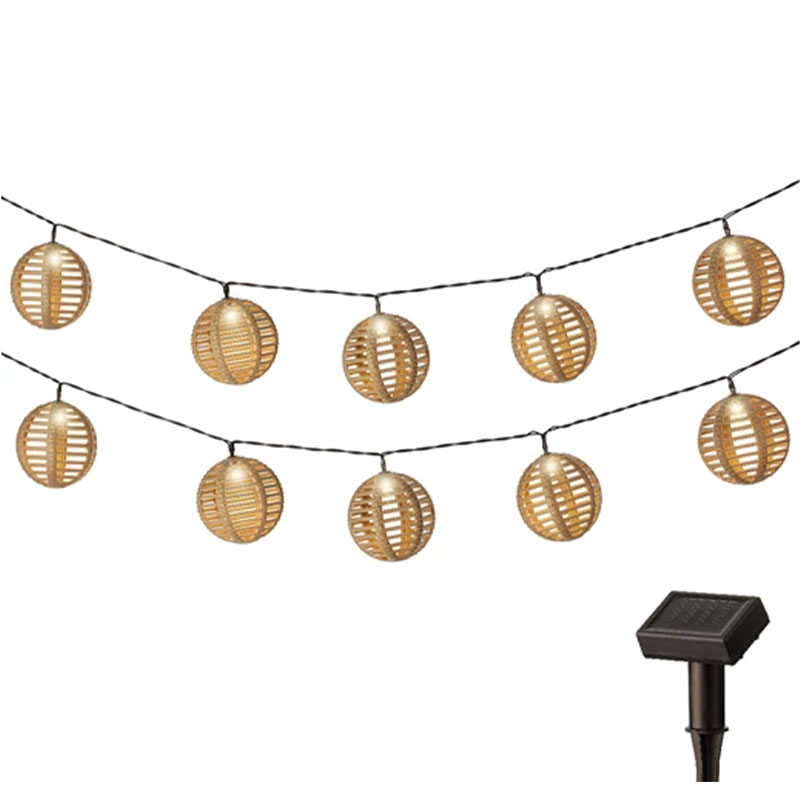 Guirlande solaire 10 boules aspect rotin                                        